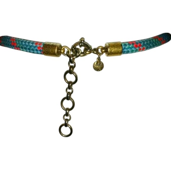 J. CREW Signed Vintage Chunky Blue Orange Rhinestone Floral Necklace Gold Tone - Picture 10 of 16